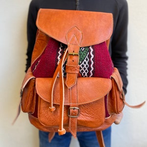 Handmade Vintage Style Boho Aztec Leather & Kilim backpack s-l400.jpg main image 3