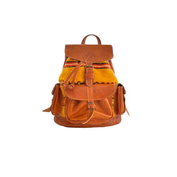Handmade Moroccan Large Leather Kilim Carpet Unisex Backpack Hand Crafted | Bags | Handmade Moroccan Large Leather Kilim  main image 2