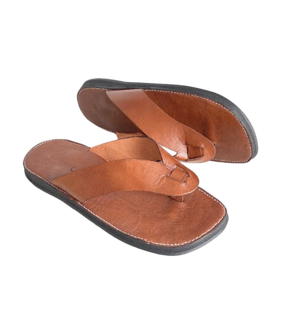 Men's Brown Leather Flip-flops - Handmade Model, Summer Comfort