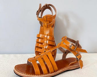 Handcrafted Genuine Leather Strappy Sandals – Unique Design for Women, Elegance and Comfort