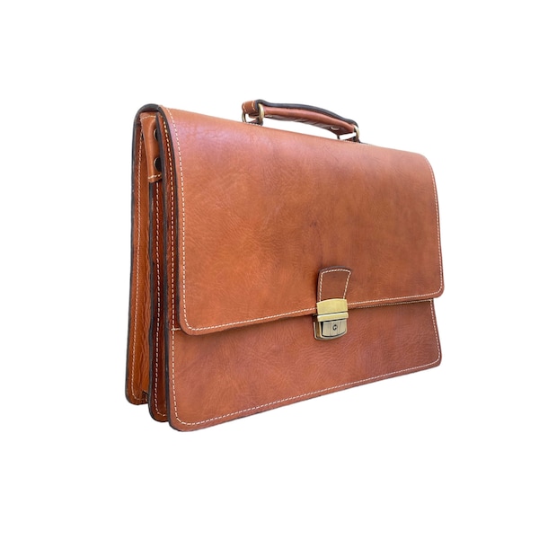 Bolsa profissional masculina em couro integral - compartimento para laptop de 15", design simples e funcional para suas viagens