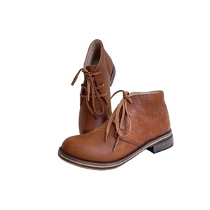 100% handmade genuine leather ankle boots in Brown color women's fashion.