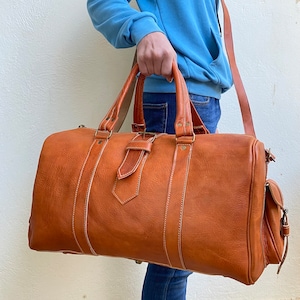 Premium Leder Reisetasche, Luxus Wochenendtasche, handgefertigtes marokkanisches Gepäck, High-End Sporttasche, schicke Leder Reisetasche