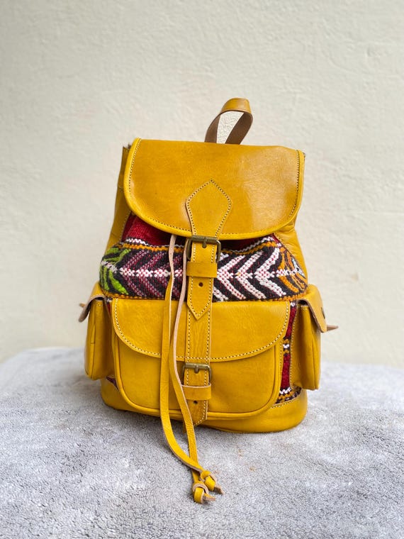 Handmade Moroccan Large Leather Kilim Carpet Unisex Backpack Hand Crafted | Bags | Handmade Moroccan Large Leather Kilim  main image 4