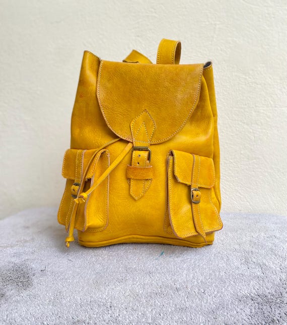 Chic Yellow Leather Backpack Woman Leather Backpack Lady Anne Prime Yellow – Ankobags main image 4