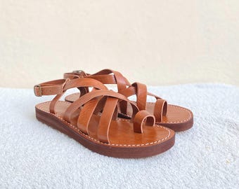 Sandalias de tiras de piel auténtica para mujer estilo boho chic suela  suave comodidad durante todo el día