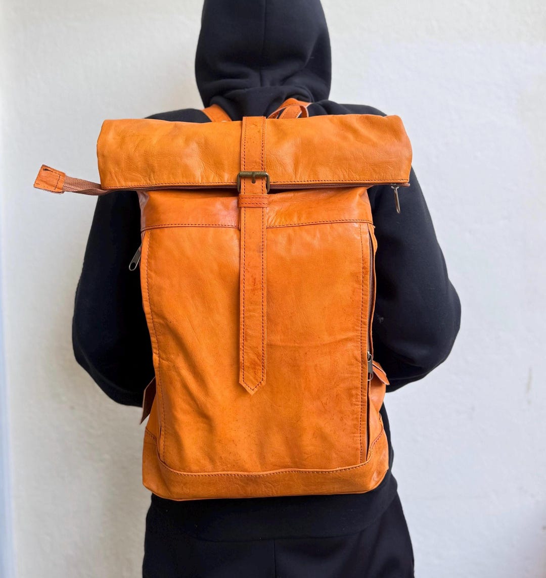 Genuine Leather Backpack, Vintage Design, Handmade Cognac Genuine ...