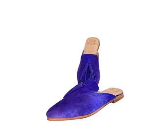 Fashion slipper in dark purple suede for women, 100% handmade.