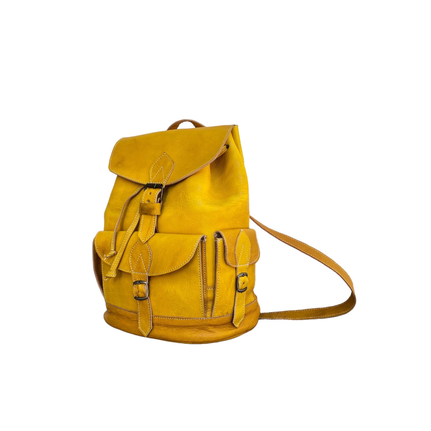 Vintage Multicolored Genuine Leather Light Weight Artisan Backpack Black Leather Vintage Fabric Backpack-020 - Vintage Addiction main image 4