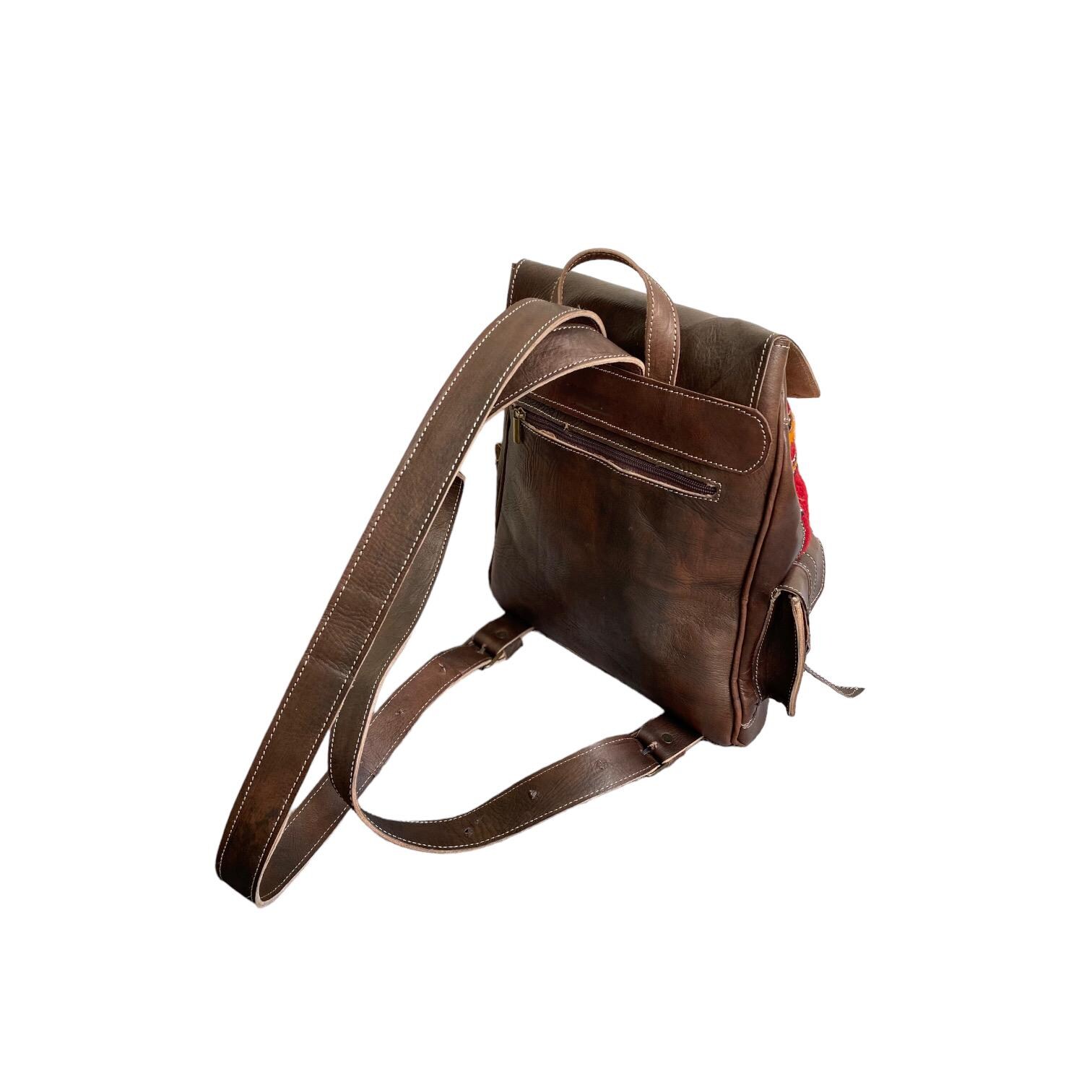 Kilim Fabric and Genuine Leather Backpack, Handmade, Boho  display picture 2