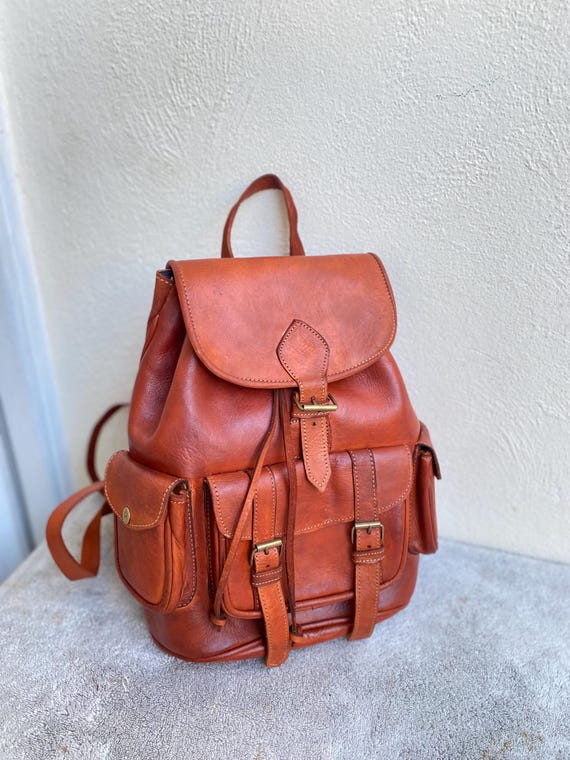 Sac à dos en cuir véritable fait main, sac artisanal vintage, cuir
