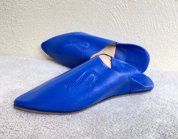 Royal Blue Leather Babouche – Moroccan Artisanal Babouche  display picture 1