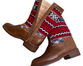 Boot in real leather and KILIM women's fashion 100% handmade premium quality.