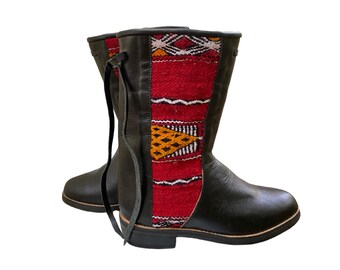 Boot in real leather and KILIM women's fashion 100% handmade premium quality.