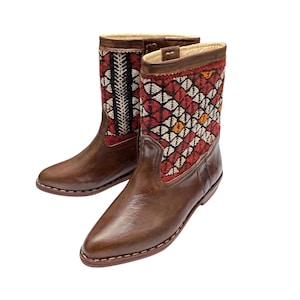 Echte leren en kilim laarzen, handgemaakte dameslaarzen, traditionele Marokkaanse laarzen, boho chic stijl