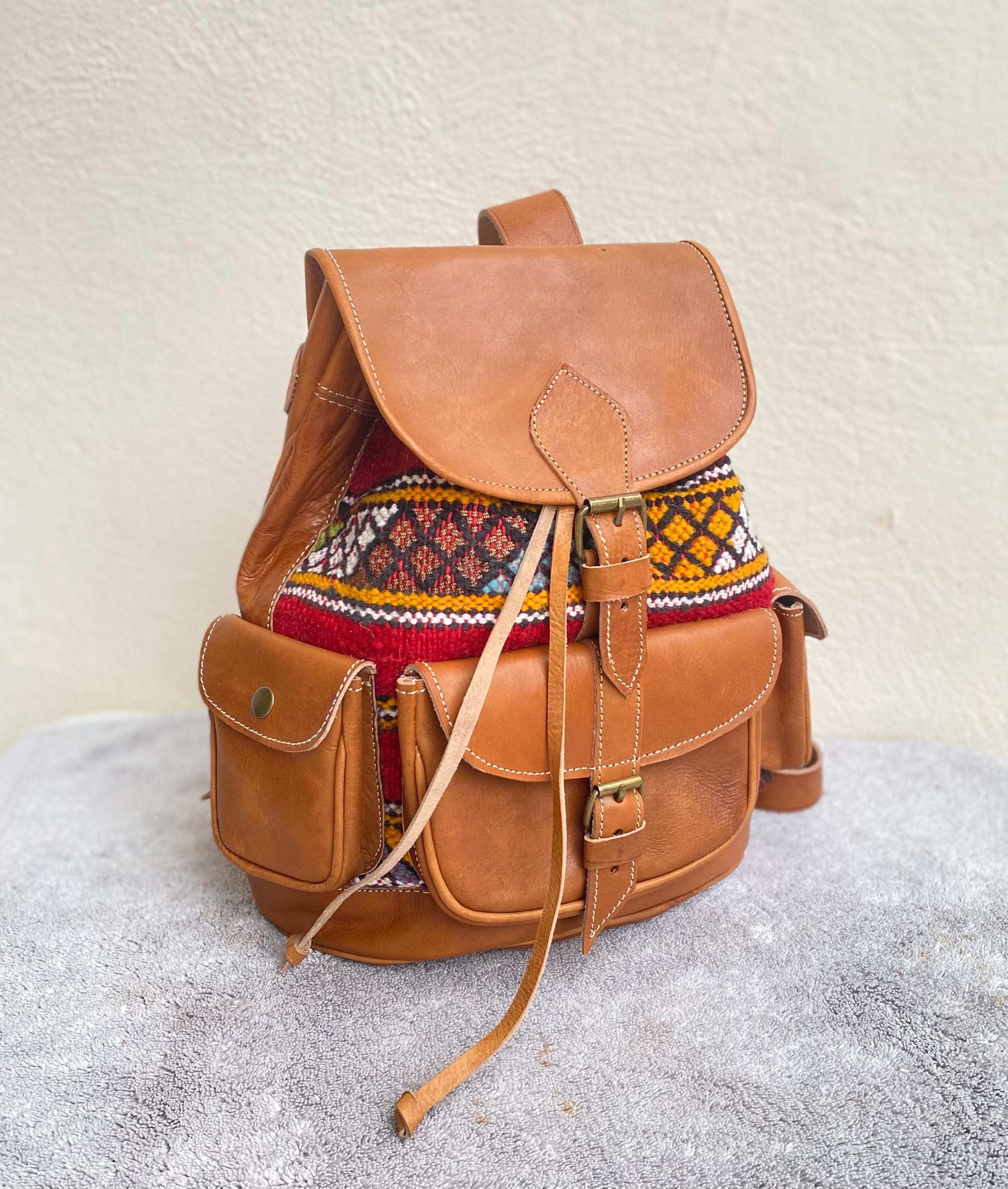 Boho Kilim Rug Backpack, Handmade in Morocco, Chic Ethnic 
