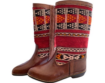 Genuine leather boot and high-end kilim