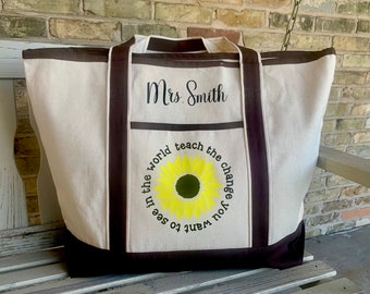 Sunflower teacher tote personalized