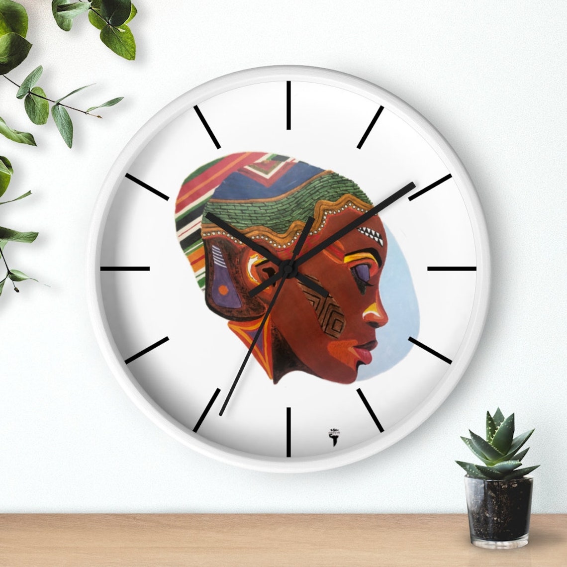 Wall Clock With Original African Inspired Art Shemask Etsy