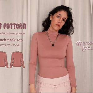 Mock neck top PDF sewing patterns - XS to XXXL - High neck shirt digital patterns + sewing guide