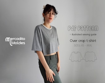 PDF sewing patterns - digital pattern - short sleeve crop tshirt - X S / S / M / L / XL / XXL - Includes batik dyeing tutorial