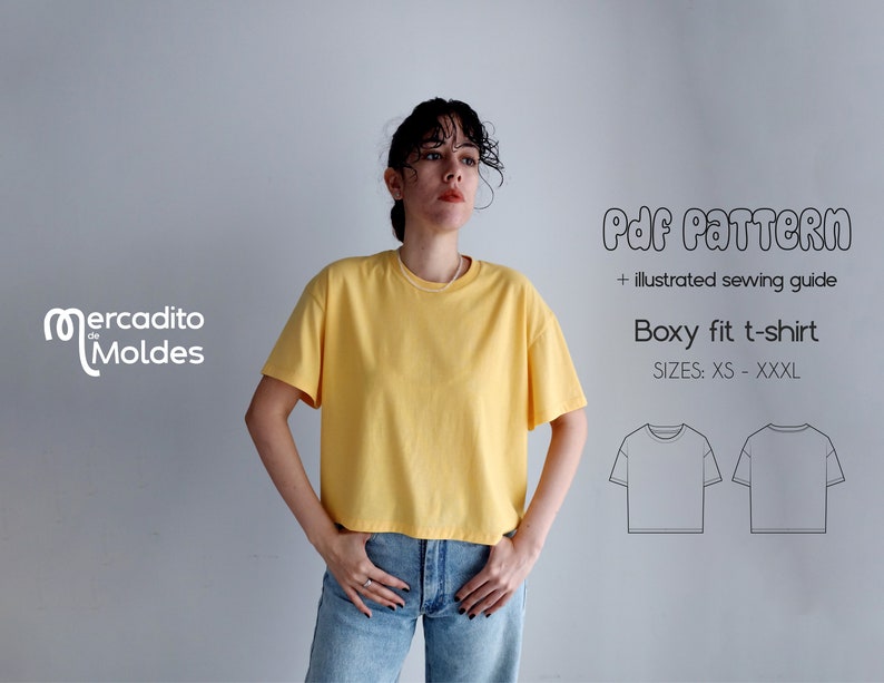 Boxy fit T-shirt PDF sewing patterns - XS to XXXL - digital patterns + sewing guide image 1