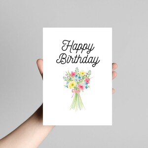 Bouquet Birthday Card, Printable Card, Happy Birthday Card, Instant Download