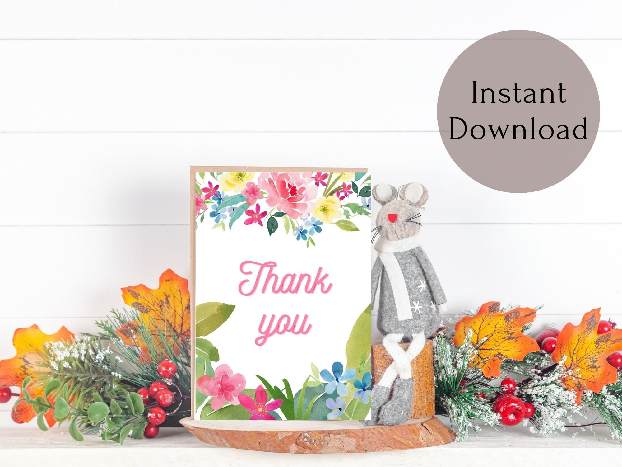 Flower Thank You Card, Printable Card, Instant Download - Etsy