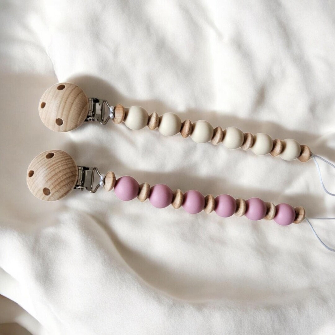Baby Pacifier Clip Made of Silicone and Wood Beads - Pacifier Clip - Etsy