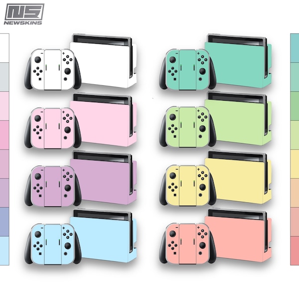 Nintendo Switch Skin Pastel Colours Cute Pink Custom Console Decal Vinyl Dock Wrap Full Set