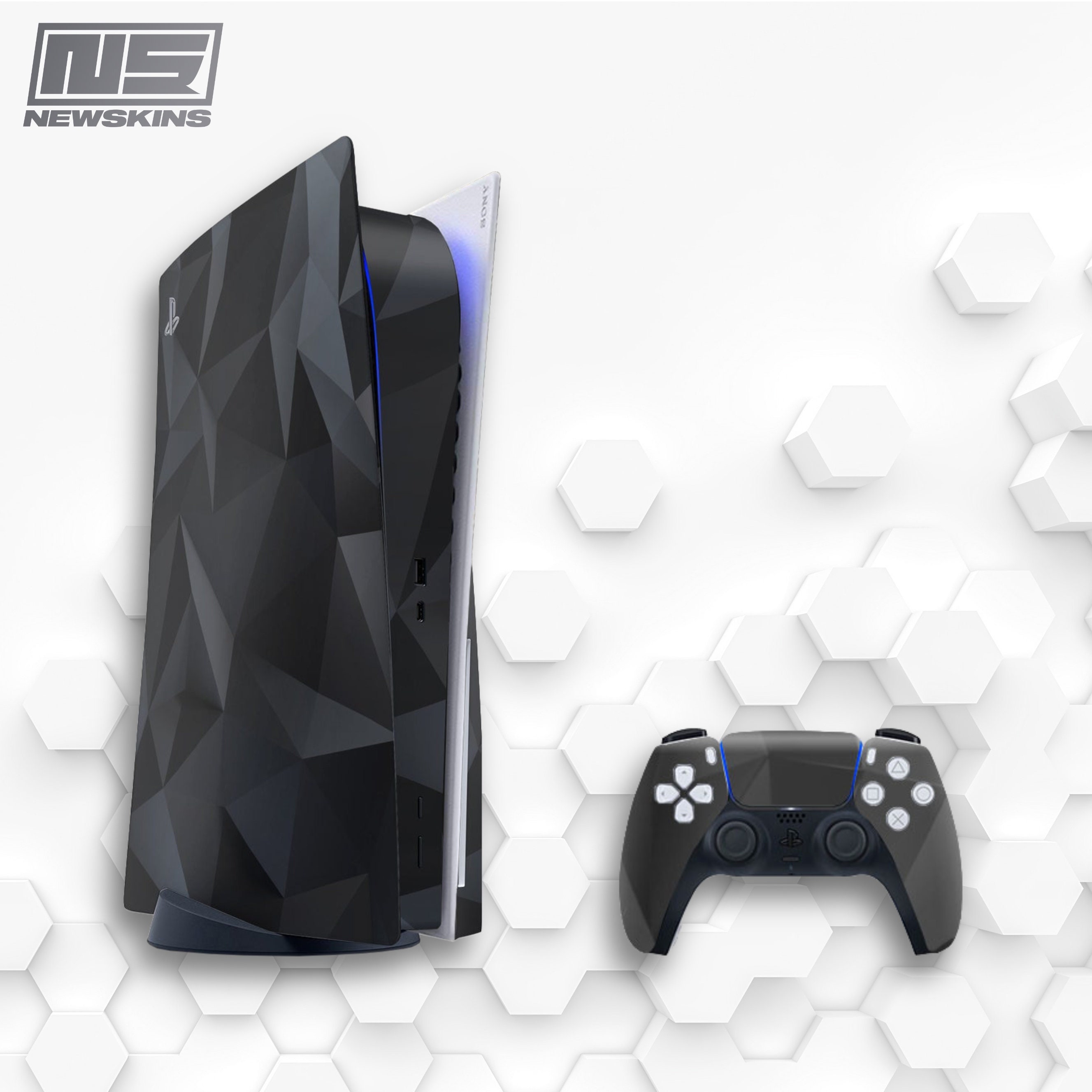 WALLTON PS5 Skin Protective Wrap Cover Vinyl Sticker Decals for PlayStation  5 Disk Version Console and Two Dual Sense 5 Sticker Skins Black PS5 Skin 