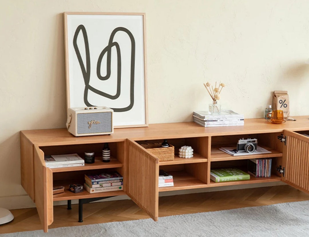 Stylish Modern Oak Media Console TV Stand Versatile Solid Etsy