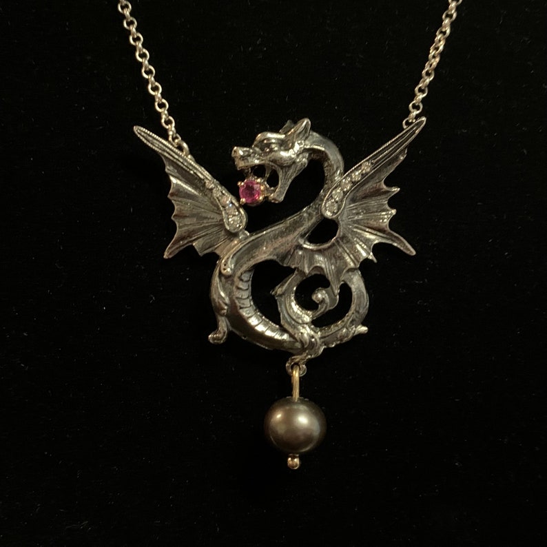 Courier Ranking TOP15 shipping free Silver necklace dragon ruby pearl