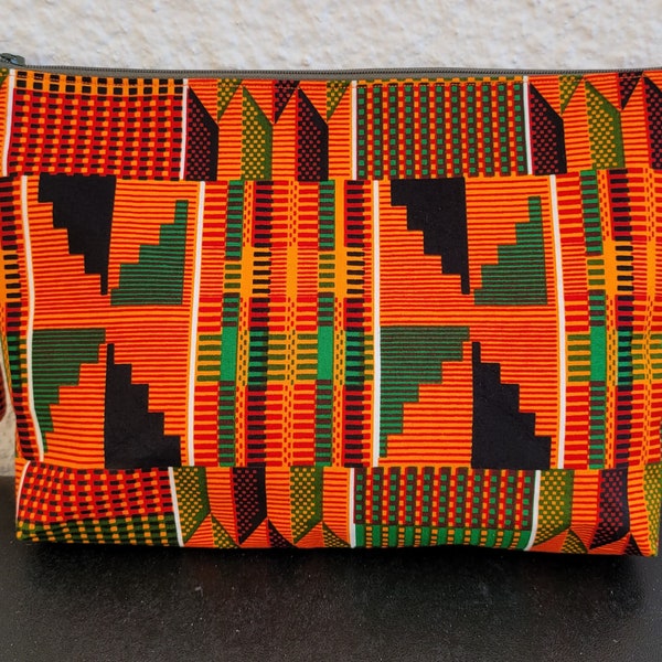 Orange Kente Print Wristlet Purse | Fabric Wristlet Clutch | Phone Purse | Card Pockets | Wristlet wallet | Zipper pouch | Small Purse