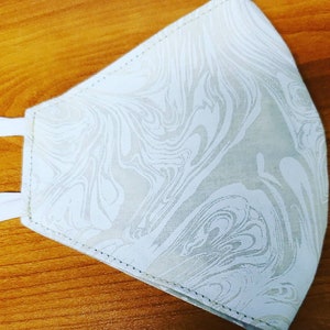 Marble White Face Mask with nose wire | Elastic with adjustable ear loop |washable |reversible | ADULTS face mask | 2 layers