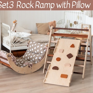 Montessori Kletterset mit 3: Kletterdreieck+Rampe+Kletterbogen+Kissen, Kletterbogen und Kissen, Kletterbogen mit Kissen, kinderkletterhalle