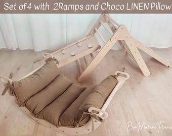 Montessori Climbing Arch Set: Natural Wood Toddler Climber with Pillow