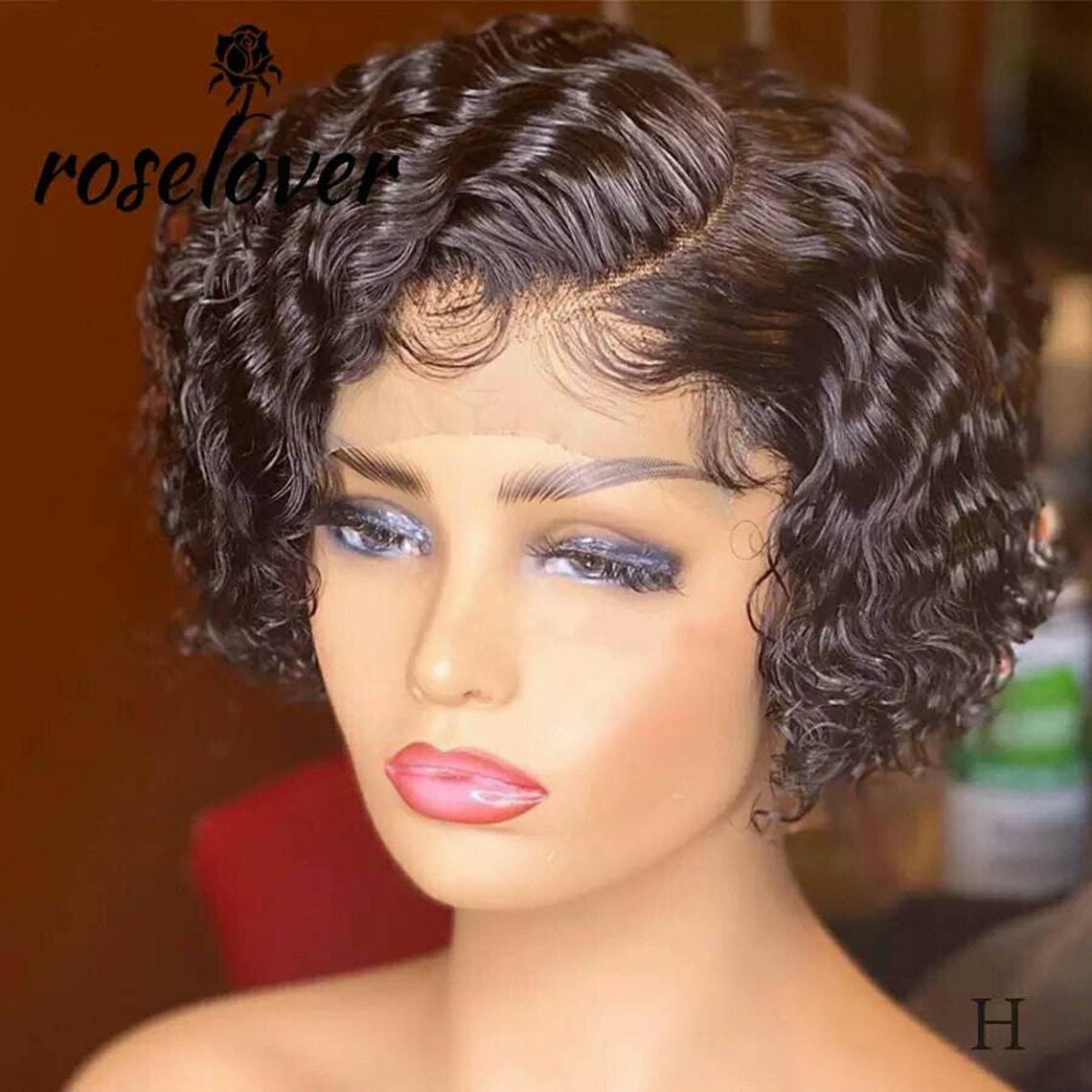 Pixie Cut Wig Curly Human Hair Wig 44 Lace Closure Human Etsy