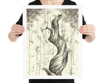 Abstrakter Gedrehter Ast, Druck von Original Tinte Illustration, Botanische Fine Art