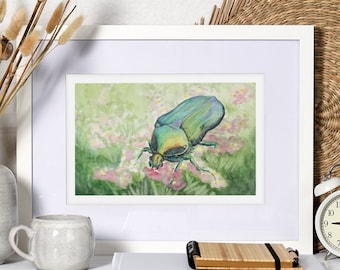 Juni Käfer Kunst, Druck von Original Aquarell, Insekten Illustration