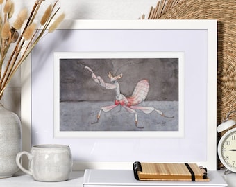 Orchidee Betende Mähne Kunst, Druck von Original Aquarell, Insekt Illustration