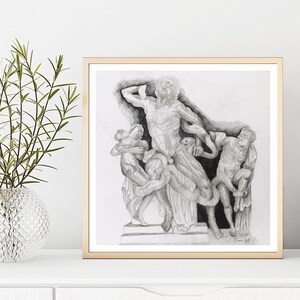 Laocoön & Sons Illustration, Print of Original Graphite Drawing, Statue Anatomy Fine Art