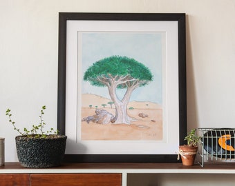 Drachen blut Baum, Druck von Original Aquarell, Botanischer Kunstdruck