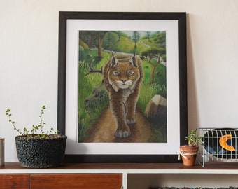 Wildtier Zoologie Kunstwerk Poster, Eurasischer Luchs Wanddekor, Druck von Original Aquarell, Biologie Professor Geschenk, Big Cat Fine Art