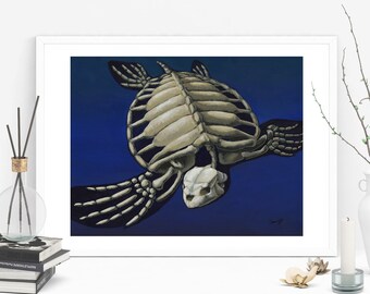Meeresschildkröte Anatomie, Druck von Original Acrylgemälde, Olive Ridley Schildkröte Skelett