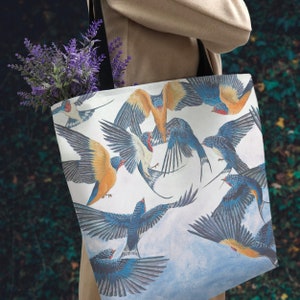 Reusable Grocery Bag with Animal Print, Barn Swallow Fashion Tote Bag, Ornithology Graduate Student Gift, Fashionable Veterinarian Present