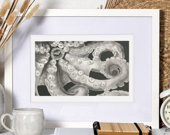 Octopus Art, Print of Original Ink Illustration, Coastal Fine Art