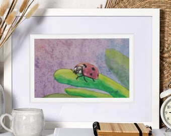 Marienkäfer Illustration, Druck von Original Aquarell, Insekt Wandbehang