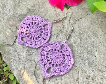 Purple Beaded Earrings, Teardrop Earrings, Lilac Statement Earrings, Boho Lace Earrings, Boho Chic Earrings, Large Lightweight Jewelry