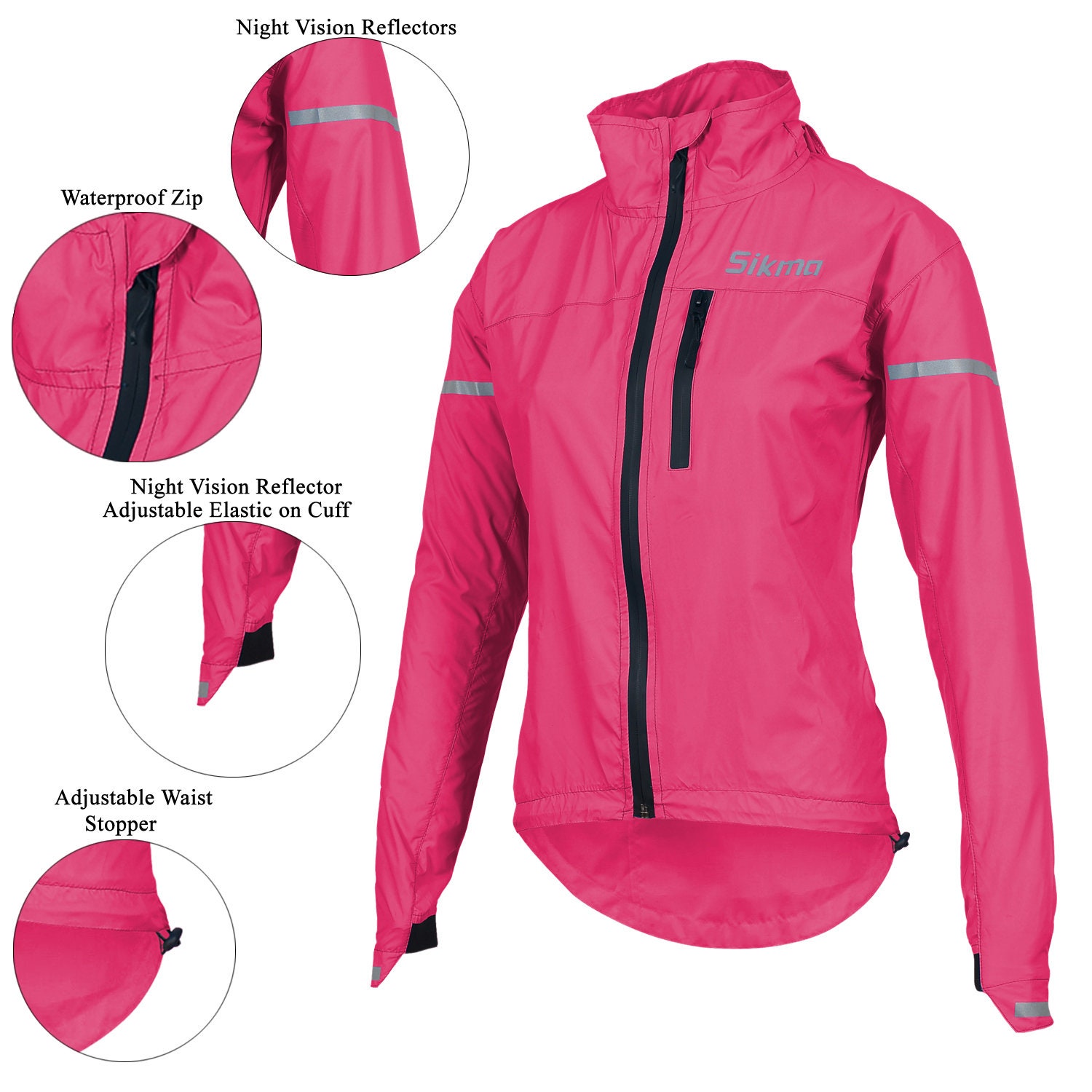 Women Girls Ladies Cycling Rain Jacket Hooded Casual Wear Waterproof Outdoor Running Top S2xl